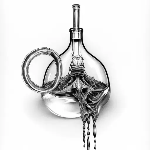 glass phial with poison, glass phial with lip cord, decorative glass phial  tattoo design idea