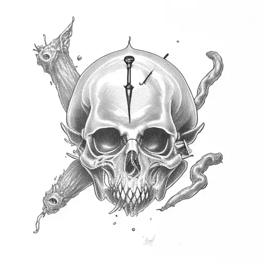 glass phial with poison, glass phial with lip cord, decorative glass phial  tattoo design idea