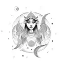 A sleeping moon goddess adorned with Tongan floral patterns tattoo design idea