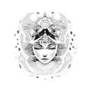 A sleeping moon goddess adorned with Tongan floral patterns tattoo design idea