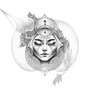A sleeping moon goddess adorned with Tongan floral patterns tattoo design idea