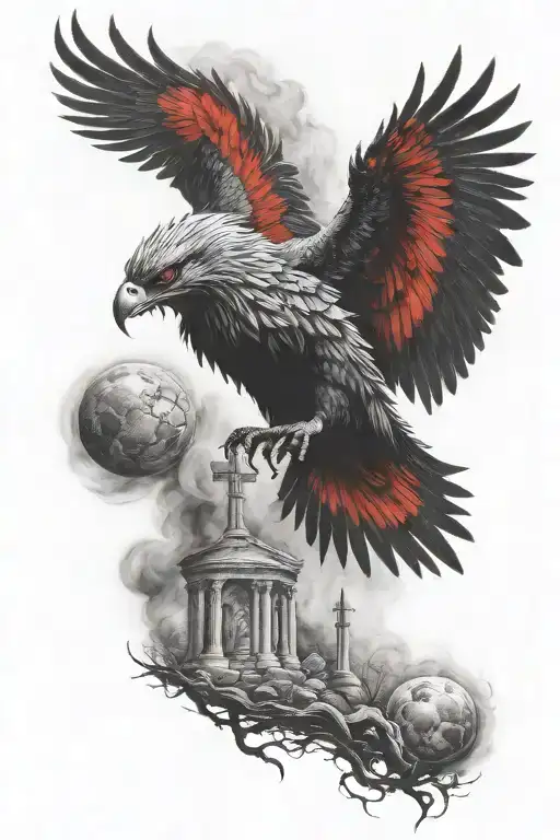 Phoenix rises from the ashes cemetery haze black and red tattoo design idea