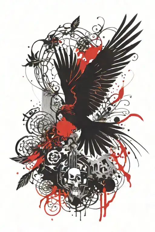 Phoenix rises from the ashes cemetery haze black and red tattoo design idea