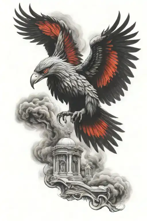 Phoenix rises from the ashes cemetery haze black and red tattoo design idea