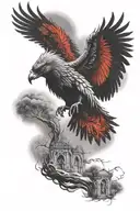 Phoenix rises from the ashes cemetery haze black and red tattoo design idea