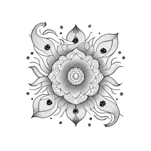 Semicolon made of lotus petals with a phoenix flying above it tattoo design idea