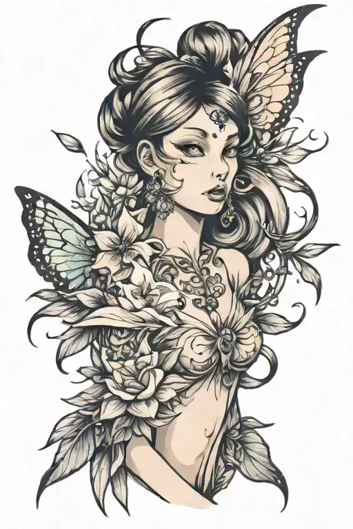 fairy sleeve tattoo design idea