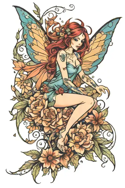 fairy surrounded tattoo design idea
