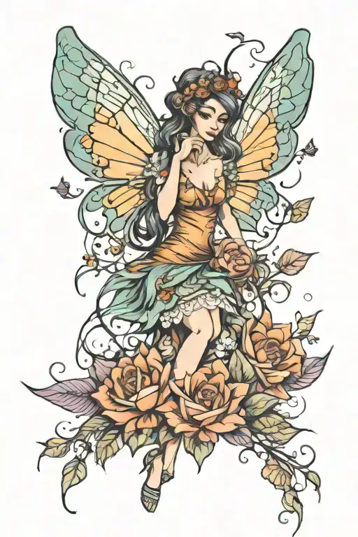 fairy surrounded tattoo design idea