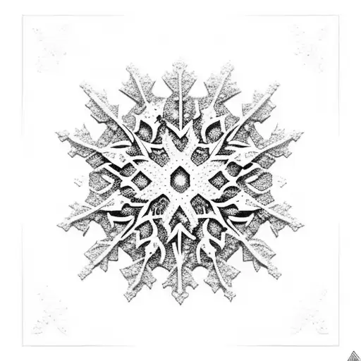 A dotwork tattoo of a snowflake-shaped architectural structure, with a motorcycle parked nearby tattoo design idea