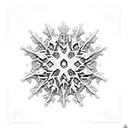 A dotwork tattoo of a snowflake-shaped architectural structure, with a motorcycle parked nearby tattoo design idea