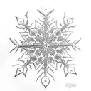 A dotwork tattoo of a snowflake-shaped architectural structure, with a motorcycle parked nearby tattoo design idea