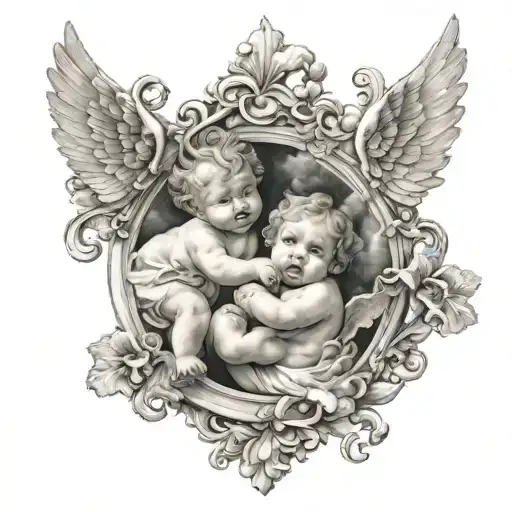 cherubs and clouds surrounding tattoo design idea