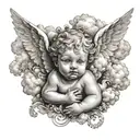 cherubs and clouds surrounding tattoo design idea
