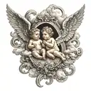 cherubs and clouds surrounding tattoo design idea