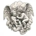 cherubs and clouds surrounding tattoo design idea