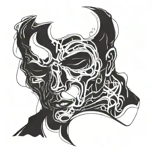 A full-face silhouette of a man without a face and outlines of signs of appearance, as if it was drawn by a person with  tattoo design idea