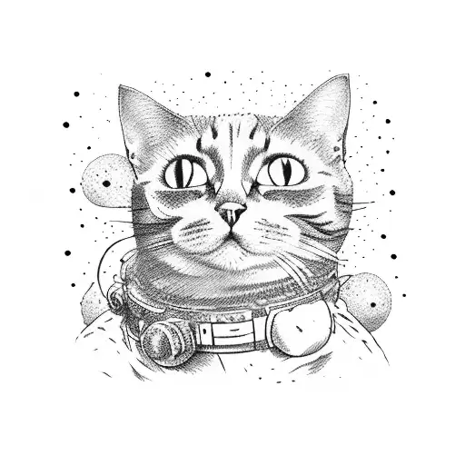 a cat in the space  tattoo design idea