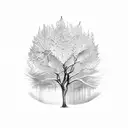 a cold weather with leaves falling from trees  tattoo design idea