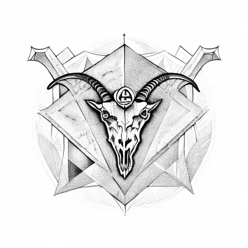 Half goat half skull surrounded by intricate masonic columns tattoo design idea