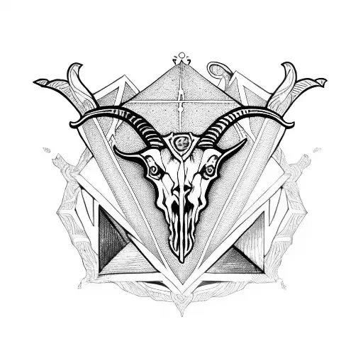 Half goat half skull surrounded by intricate masonic columns tattoo design idea