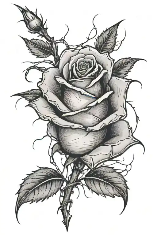 single rose made from barbed wire being hit by a lightning  tattoo design idea