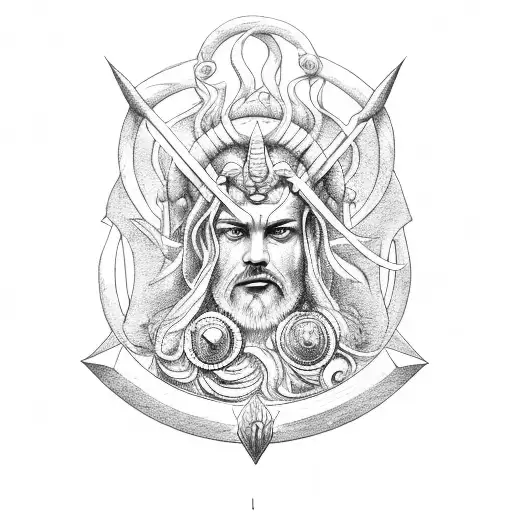 neptun on his throne, holding his trident tattoo design idea