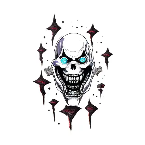 scary face with sharp teeth psychedelic tattoo on leg tattoo design idea