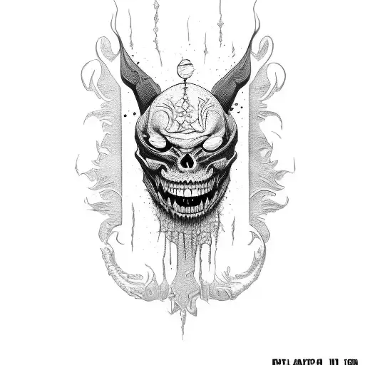 scary face with sharp teeth psychedelic tattoo on leg tattoo design idea