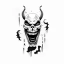 scary face with sharp teeth psychedelic tattoo on leg tattoo design idea