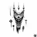 scary face with sharp teeth psychedelic tattoo on leg tattoo design idea