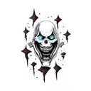 scary face with sharp teeth psychedelic tattoo on leg tattoo design idea