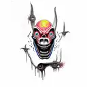 scary face with sharp teeth psychedelic tattoo on leg tattoo design idea
