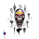 scary face with sharp teeth psychedelic tattoo on leg tattoo design idea