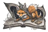 Fox in anime style casting a spell from a magic book tattoo design idea