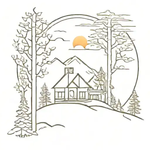 mountains, trees, fireplace, sun fron Tangled  tattoo design idea