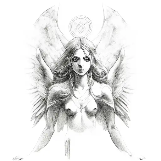 fallen angel greek style tattoo design idea