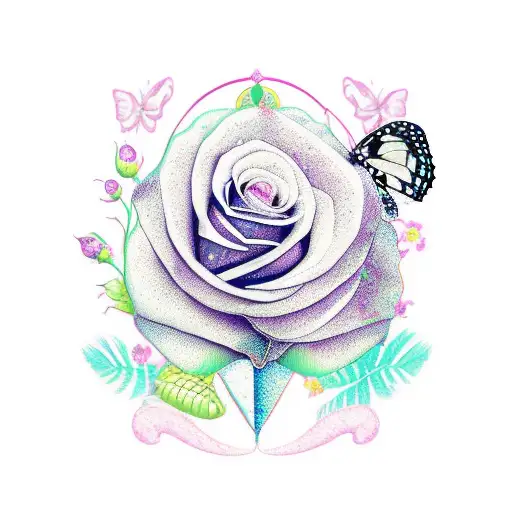 Butterfly with rose and Elephant tattoo design idea
