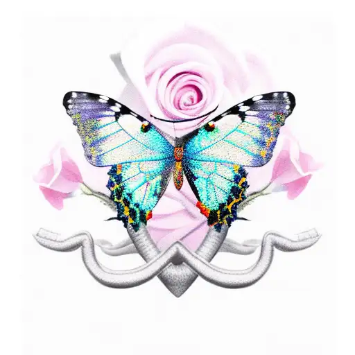 Butterfly with rose with Elephant tattoo design idea