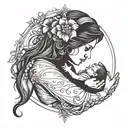 Incorporate elements of motherhood (such as baby footprints or a mother and child silhouette) into a celestial-themed design tattoo design idea