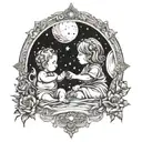 Incorporate elements of motherhood (such as baby footprints or a mother and child silhouette) into a celestial-themed design tattoo design idea