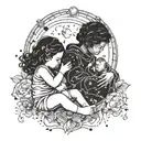Incorporate elements of motherhood (such as baby footprints or a mother and child silhouette) into a celestial-themed design tattoo design idea