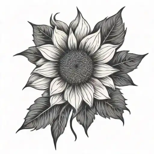 A single line with half sunflower blooming tattoo design idea