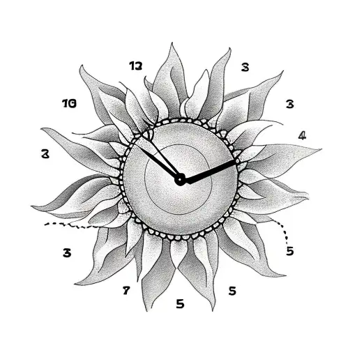 Sunflower with clock dedicated to child  tattoo design idea