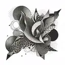 An abstract geometric pattern with smoke swirling in the negative space tattoo design idea