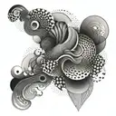 An abstract geometric pattern with smoke swirling in the negative space tattoo design idea