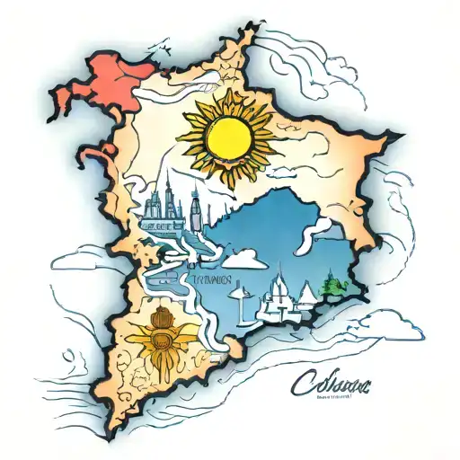 Upper part of the forearm: • Stylized map of Colombia: The map should be presented in an artistic way tattoo design idea