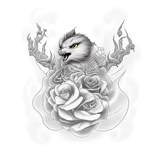 tekst with clouds and rosed tattoo design idea