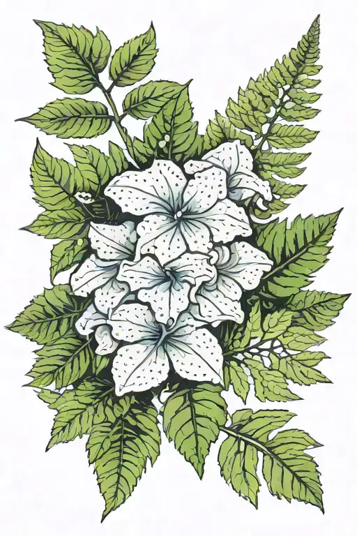 hydrangea and fern leaf tattoo design idea