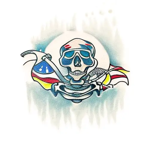 skeleton of a modern diver I'm full scuba gear swimming confidently with no cares in the world tattoo design idea